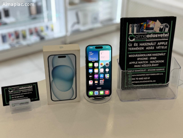 iPhone 15 Kék 256GB Független/2027.03.28.Gar./Akku 98%/p4344