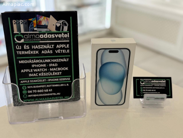 Új Bontatlan iPhone 15 128GB Kék Független/1Év Apple gar./p4211