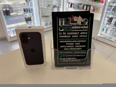 Új Bontatlan iPhone 16 128GB Független Fekete/1 év Apple gar./p4451